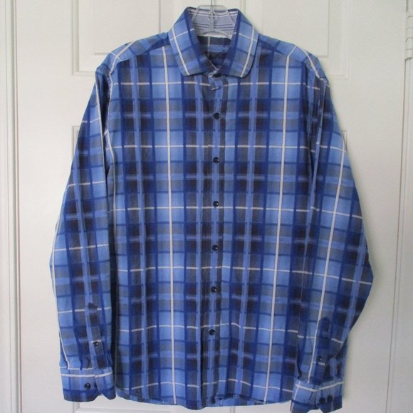 Tasso Elba Mens L/S Blue Cotton Fancy Casual Shirt- Size 15.5/32-33 or Medium - Picture 2 of 2